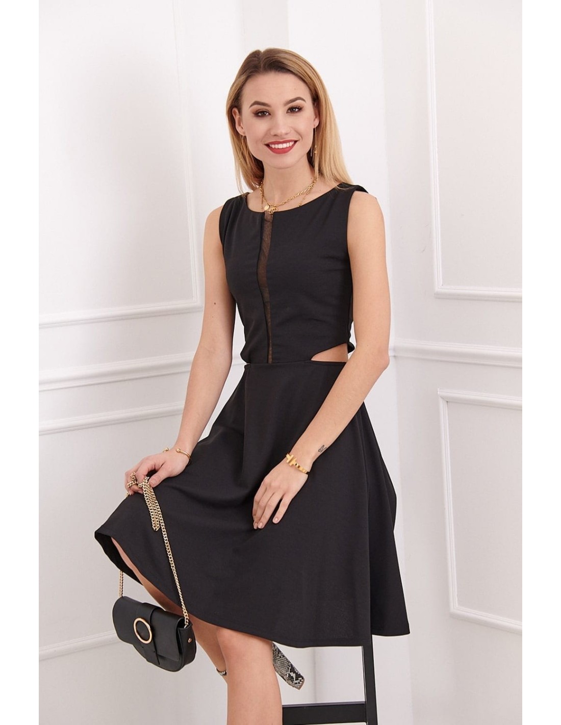 Rochie evazata cu sifon, neagra 1781 - Magazin online - Boutique